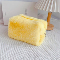 Fluffy Macaron Sweet Makeup Bag Large Capacity Soft Plush Wash Storage Bag