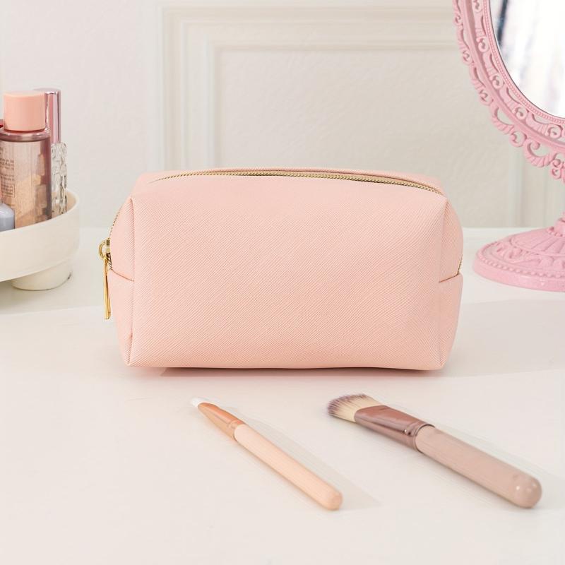 Pink Cosmetic Bag Women Makeup PU Travel Toiletry Zipper Storage Pouch