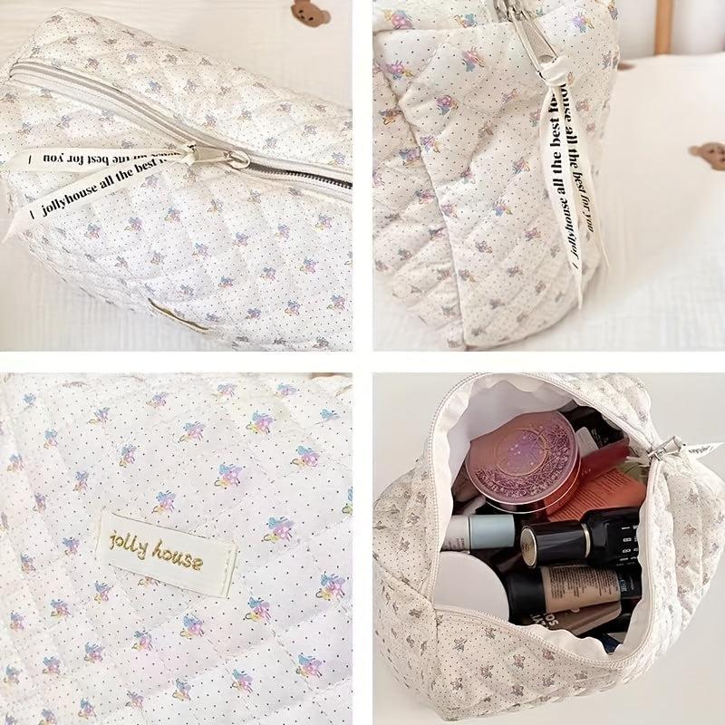 Quilted Floral Toiletry Bag Large Travel Organizer For Women