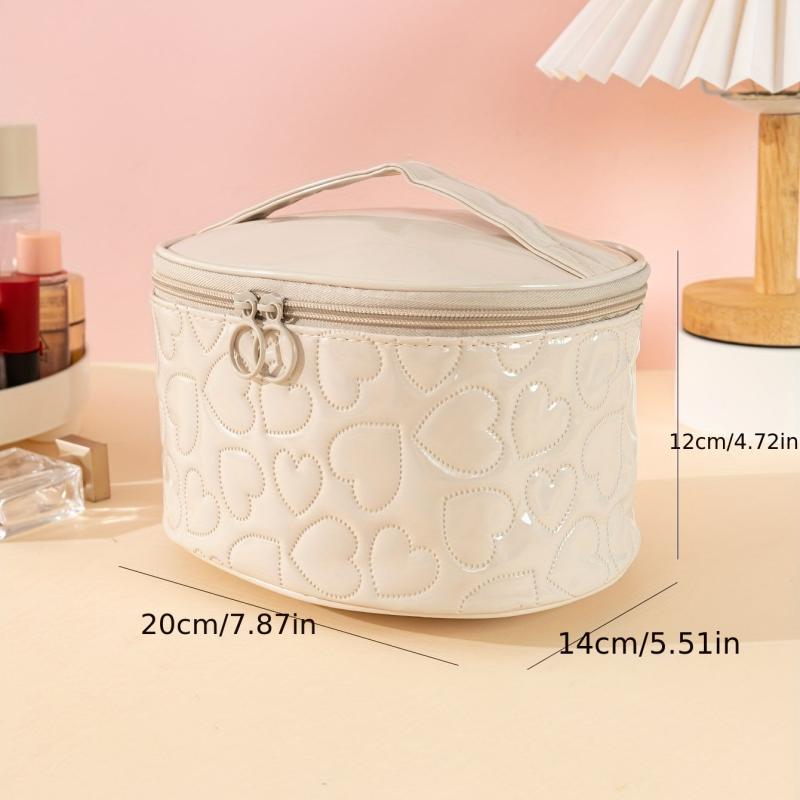 Heart Quilted Square Makeup Bag with Brush Holder & Handle
