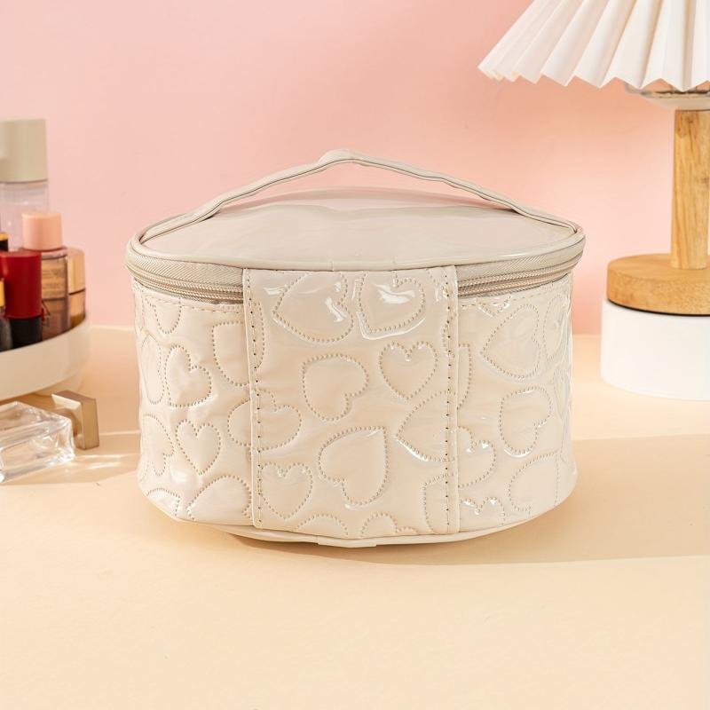 Heart Quilted Square Makeup Bag with Brush Holder & Handle