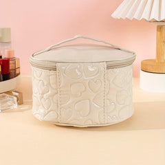 Heart Quilted Square Makeup Bag with Brush Holder & Handle