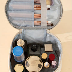 Heart Quilted Square Makeup Bag with Brush Holder & Handle