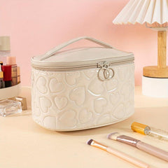 Heart Quilted Square Makeup Bag with Brush Holder & Handle