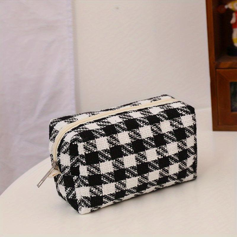 Checkered Makeup Bag Cosmetic Pouch Brushes Storage Travel Toiletry Organizer