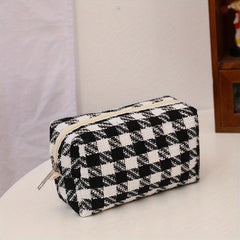 Checkered Makeup Bag Cosmetic Pouch Brushes Storage Travel Toiletry Organizer