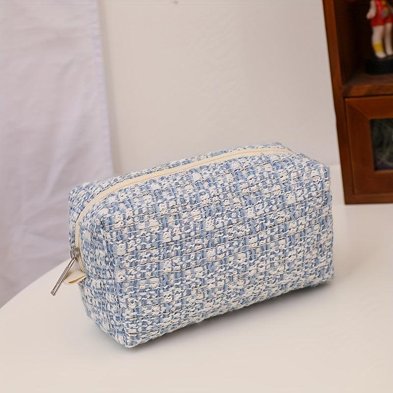 Checkered Makeup Bag Cosmetic Pouch Brushes Storage Travel Toiletry Organizer