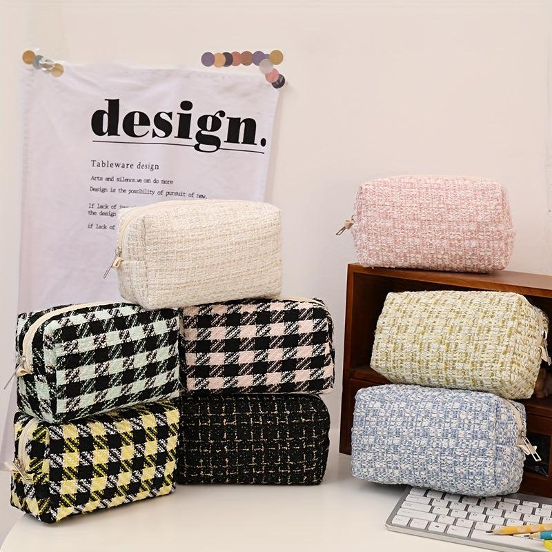 Checkered Makeup Bag Cosmetic Pouch Brushes Storage Travel Toiletry Organizer