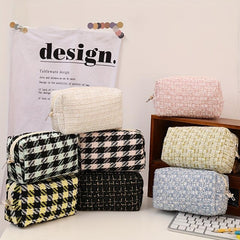 Checkered Makeup Bag Cosmetic Pouch Brushes Storage Travel Toiletry Organizer