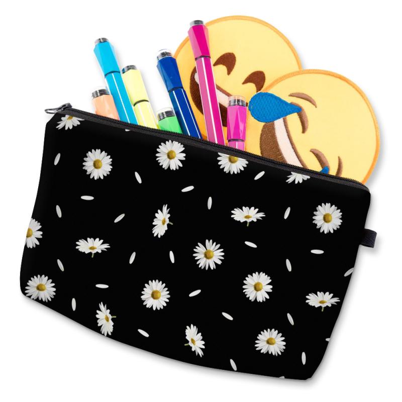 Daisy Print Zipper Makeup Bag Waterproof Purse Toiletry Bag Travel Accessories