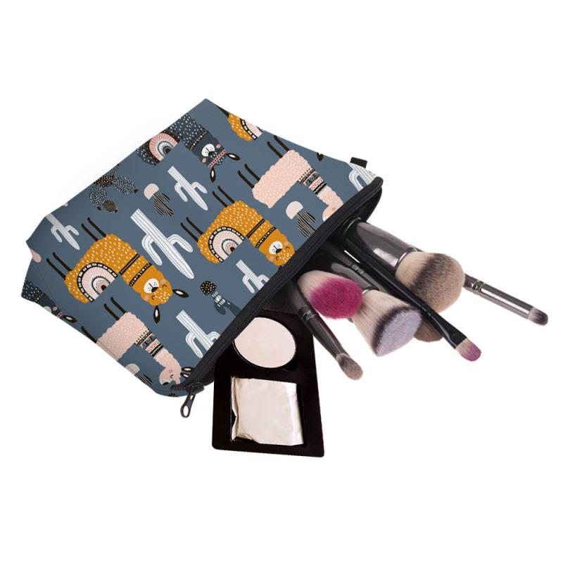 Alpaca Cactus Print Cosmetic Bag for Women - Makeup Bag Travel Toiletry Bag