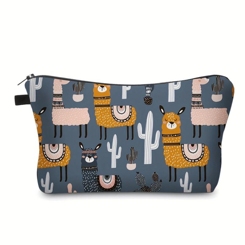 Alpaca Cactus Print Cosmetic Bag for Women - Makeup Bag Travel Toiletry Bag