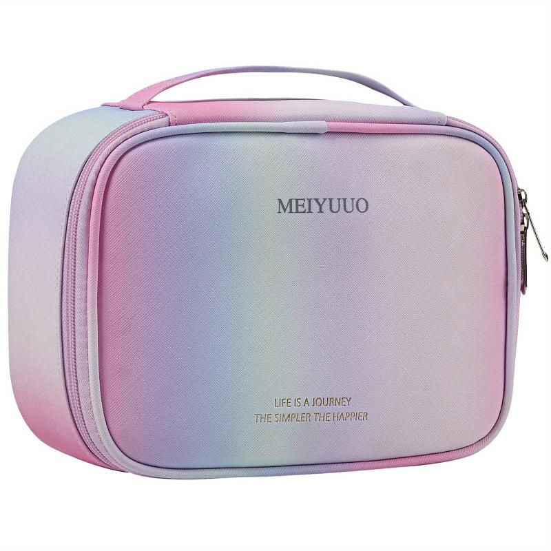 Large Capacity Gradient Makeup Bag with Brush Holder and Handle