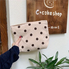Corduroy Smile Face Cosmetic Bag Large Capacity Travel Toiletry Pouch