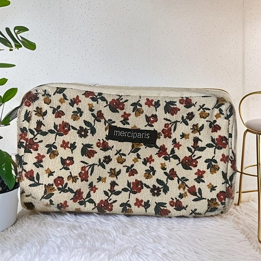 Corduroy Vintage Makeup Bag Zipper Pouch Organizer Holder