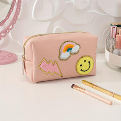 Cute Pink Makeup Bag for Travel Waterproof and Smiling Face Zipper