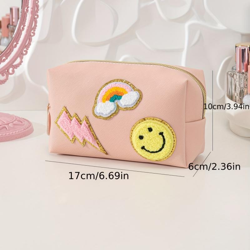 Cute Pink Makeup Bag for Travel Waterproof and Smiling Face Zipper