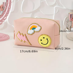 Cute Pink Makeup Bag for Travel Waterproof and Smiling Face Zipper