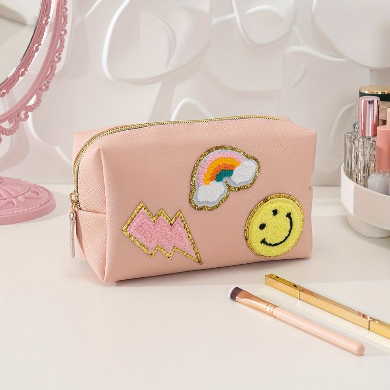 Cute Pink Makeup Bag for Travel Waterproof and Smiling Face Zipper