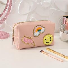 Cute Pink Makeup Bag for Travel Waterproof and Smiling Face Zipper
