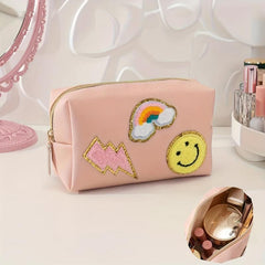 Cute Pink Makeup Bag for Travel Waterproof and Smiling Face Zipper