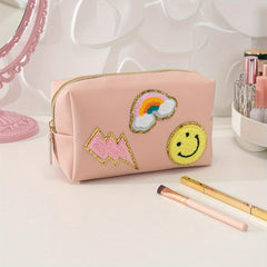 Cute Pink Makeup Bag for Travel Waterproof and Smiling Face Zipper
