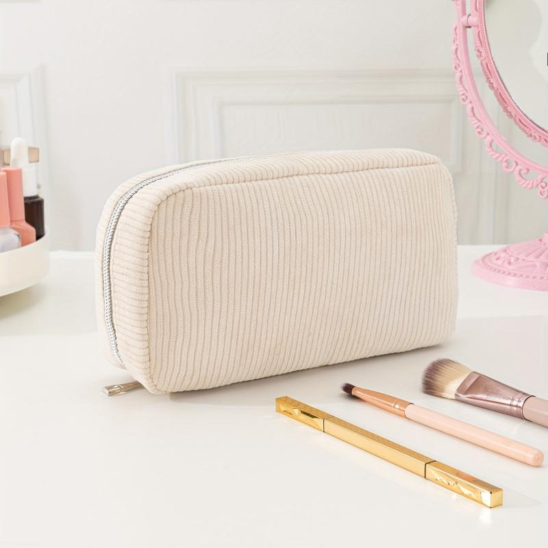 Corduroy Cosmetic Bag w/Silvery Zipper Portable Toiletry Bag
