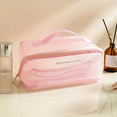 Mesh Travel Cosmetic Bag With Handle And Divider