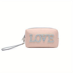 Queen Love Letter Cosmetic Toiletry Bag with Rhinestone Varsity Patches