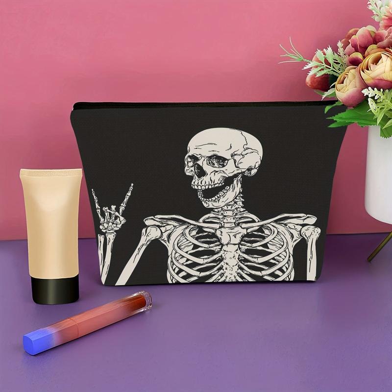 Skull Skeleton Printed Cosmetic Bag Organizer Pouch Halloween