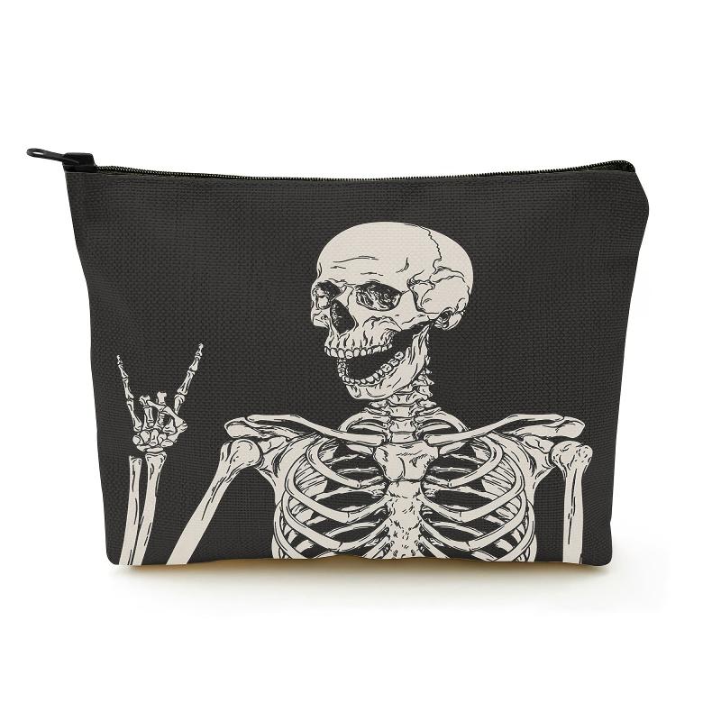 Skull Skeleton Printed Cosmetic Bag Organizer Pouch Halloween