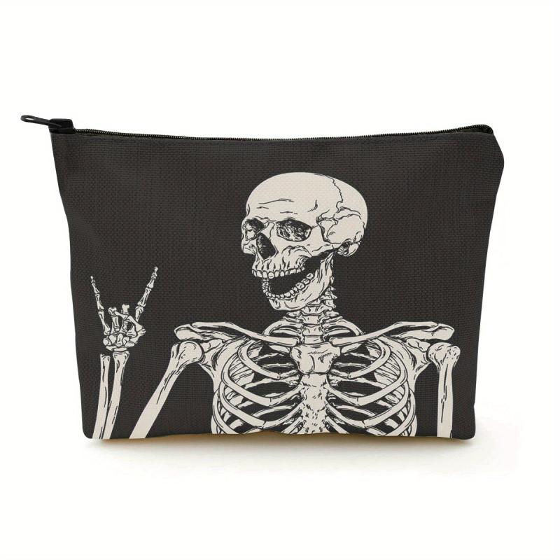 Skull Skeleton Printed Cosmetic Bag Organizer Pouch Halloween