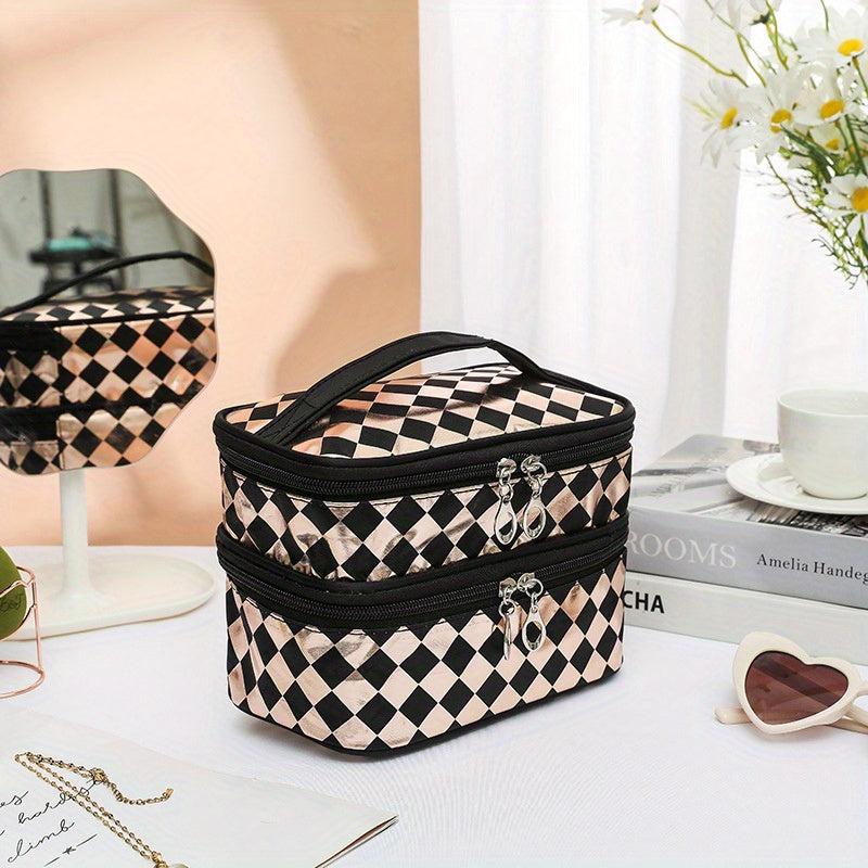 Leopard Print Double Layer Makeup Bag Waterproof Large Capacity Storage Bag