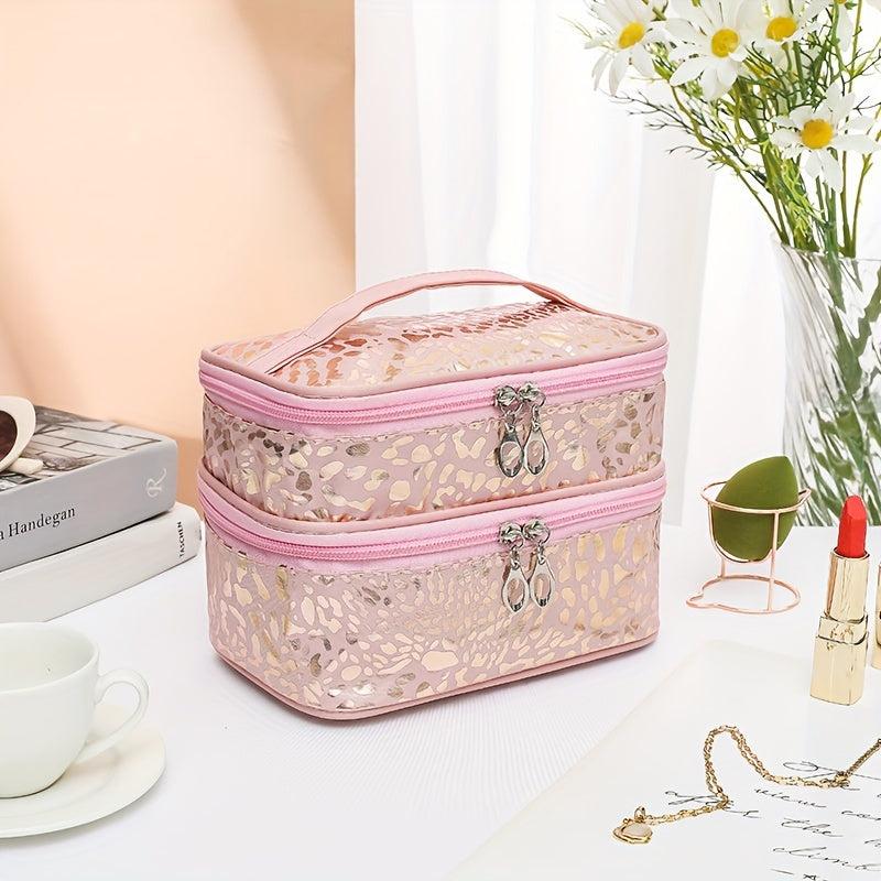 Leopard Print Double Layer Makeup Bag Waterproof Large Capacity Storage Bag