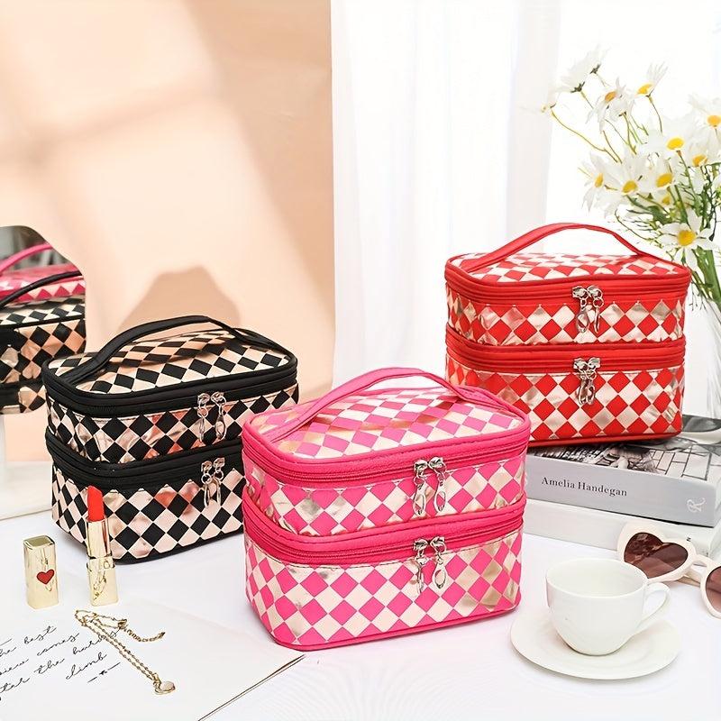 Leopard Print Double Layer Makeup Bag Waterproof Large Capacity Storage Bag