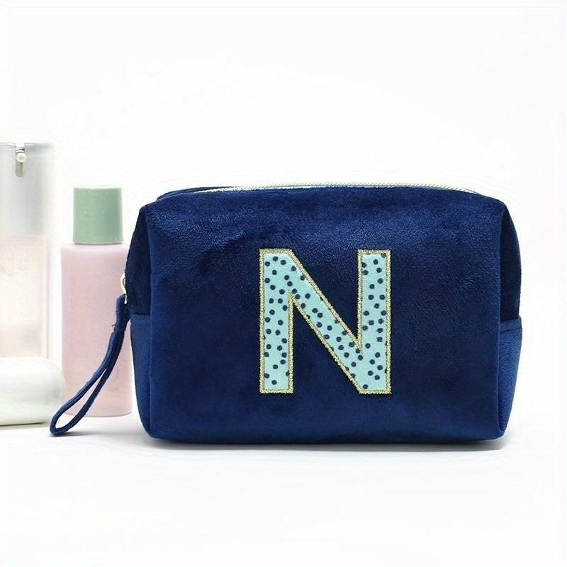 Plush Letter Print Makeup Bag Zipper Storage Lightweight Travel Organizer