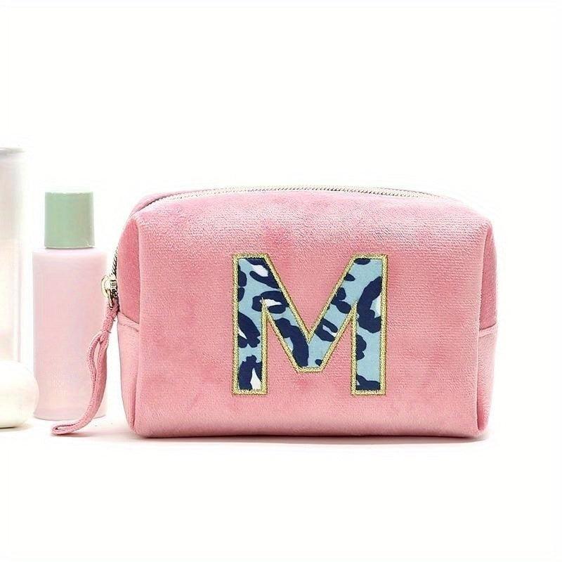 Plush Letter Print Makeup Bag Zipper Storage Lightweight Travel Organizer