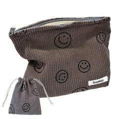 2 Pcs Smile Face Corduroy Cosmetic Bag Makeup Pouch Zipper Travel Girls