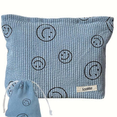 2 Pcs Smile Face Corduroy Cosmetic Bag Makeup Pouch Zipper Travel Girls