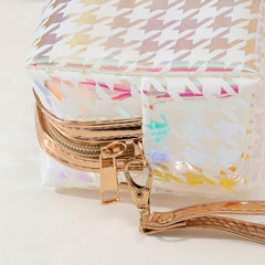 Houndstooth Print Cosmetic Bag Waterproof Makeup Pouch Travel Home Storage