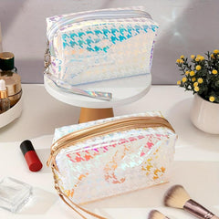 Houndstooth Print Cosmetic Bag Waterproof Makeup Pouch Travel Home Storage