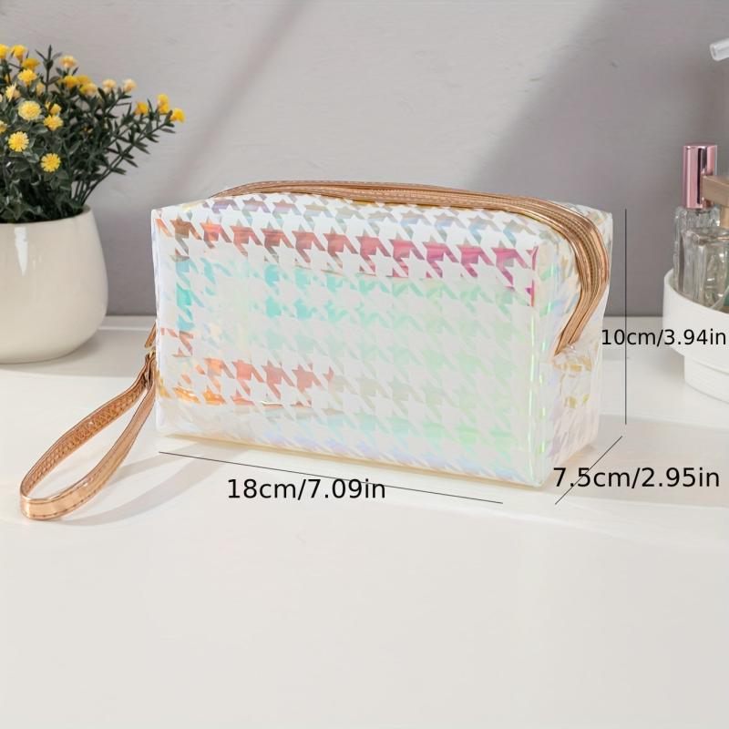 Houndstooth Print Cosmetic Bag Waterproof Makeup Pouch Travel Home Storage