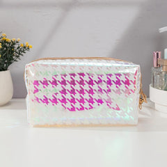 Houndstooth Print Cosmetic Bag Waterproof Makeup Pouch Travel Home Storage