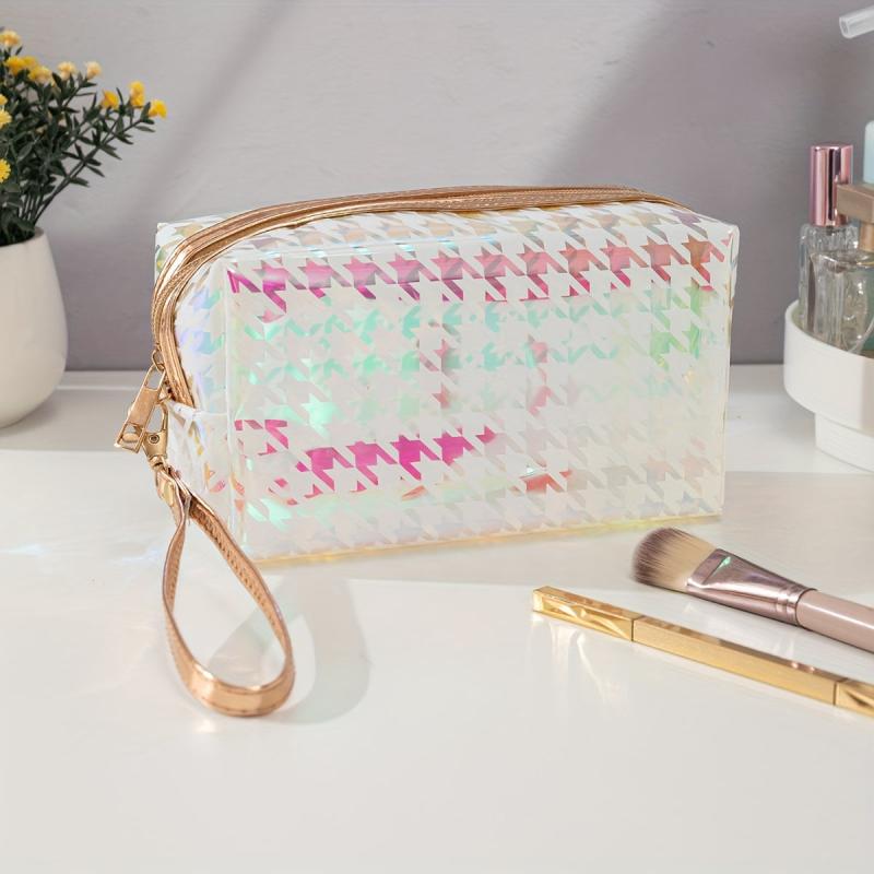Houndstooth Print Cosmetic Bag Waterproof Makeup Pouch Travel Home Storage