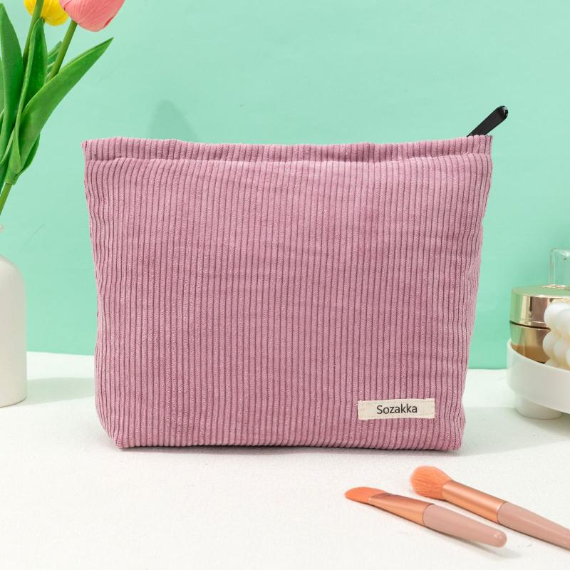 Large Capacity Velvet Makeup Bag with Organizer Pink