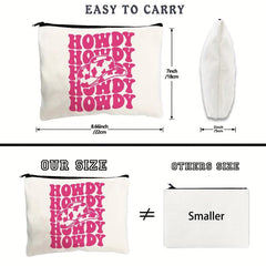 Hot Pink Western Cow Print Makeup Pouch with Zipper