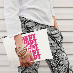 Hot Pink Western Cow Print Makeup Pouch with Zipper