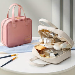PU Travel Makeup Bag With Handle Small Cosmetic Bag Waterproof Organizer Case