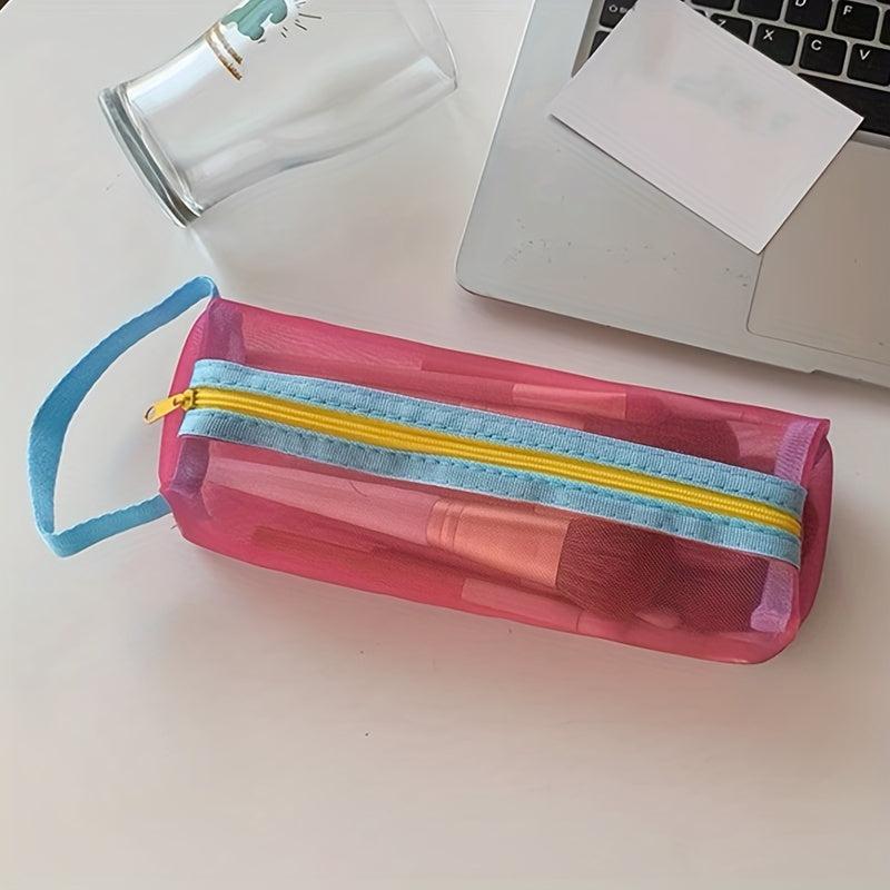 Roomy Mesh Makeup Bag with Handle - Portable Travel Storage Pouch