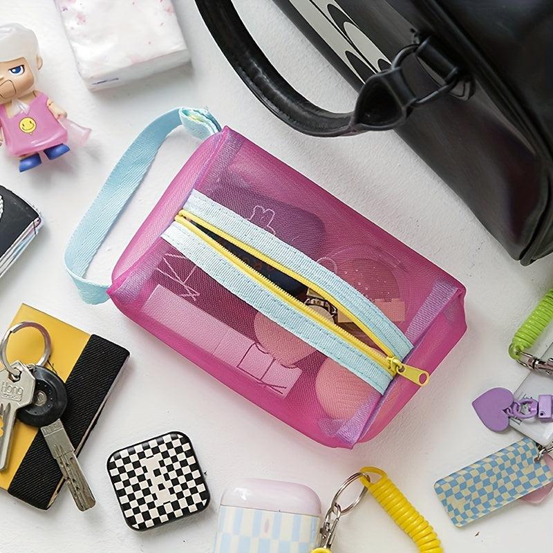 Roomy Mesh Makeup Bag with Handle - Portable Travel Storage Pouch